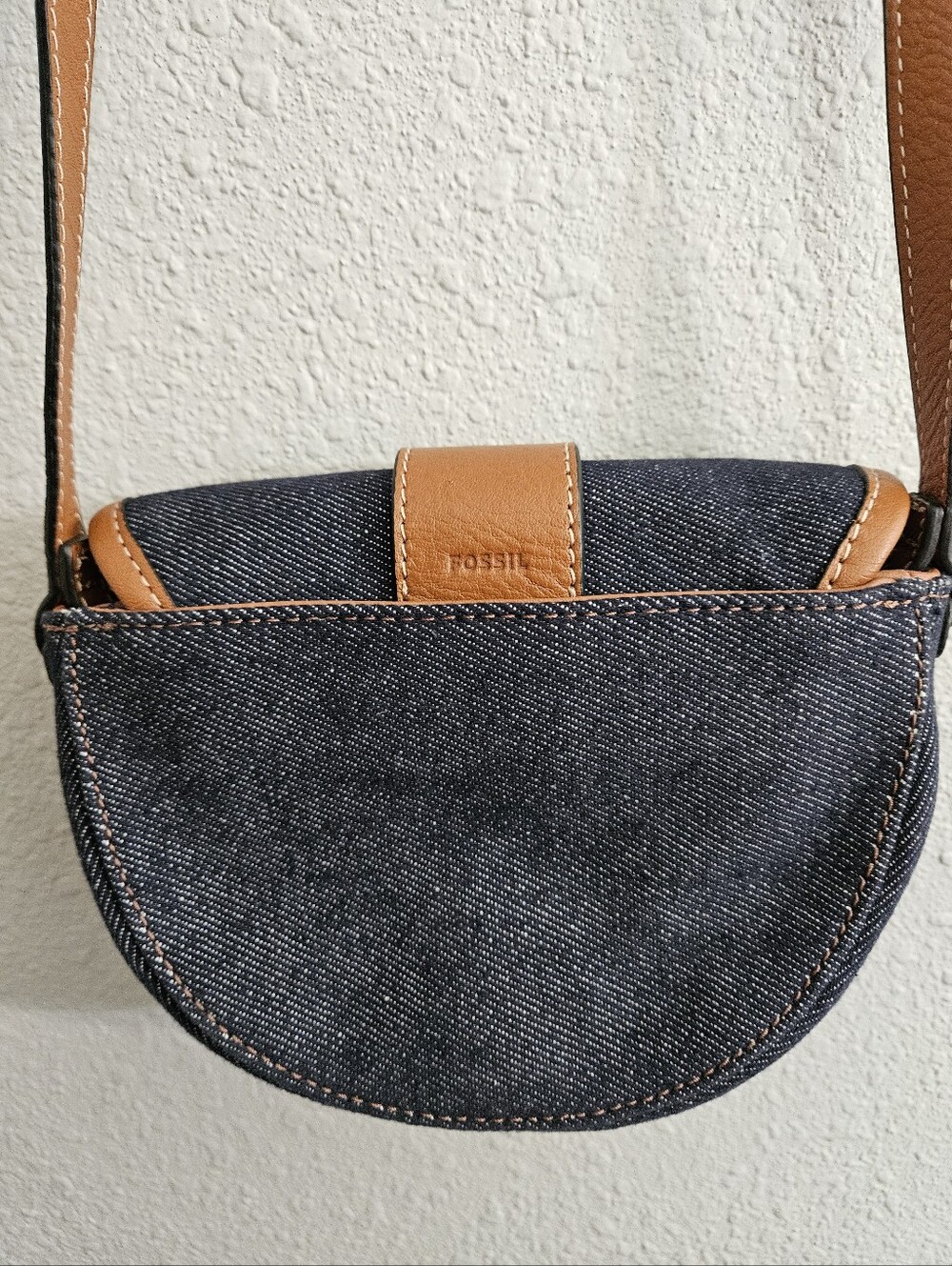 Fossil Harwell Denim Crossbody with Tan Leather Trim - Picture 2 of 6